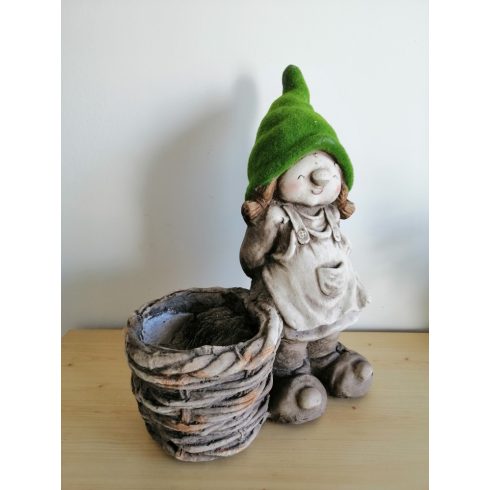 Gyerek-46cm-Tél manó-álló-VT-zöld sapkás-lány