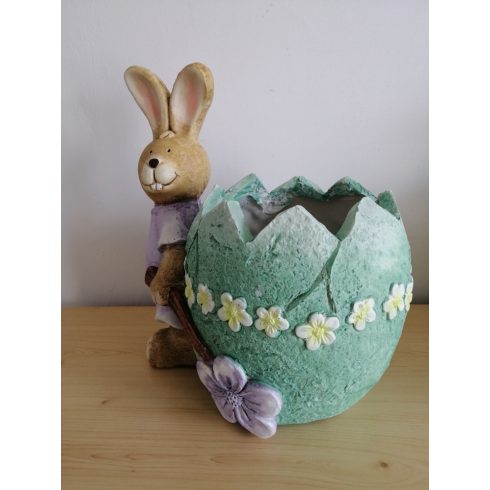 Nyúl- 28cm-tojás talicskával-virágtartó-lány