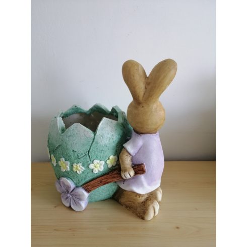 Nyúl- 28cm-tojás talicskával-virágtartó-lány