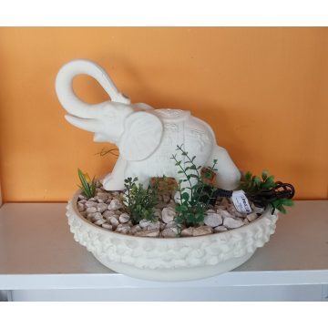   Kerámia-Csobogó-Rusztikus tál-40/ közepes elefánttal-ekrü