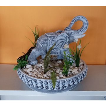   Kerámia-Csobogó-Rusztikus tál-40/ közepes elefánttal-kék